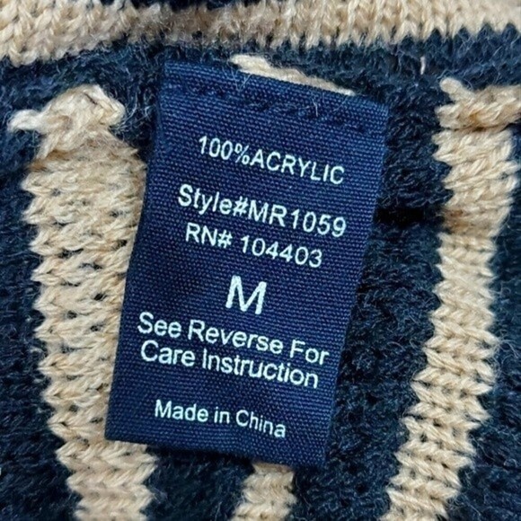Just Fab Sweater Open Front Waterfall Cardigan Knit Black Tan Striped Sz Medium - Picture 4 of 6